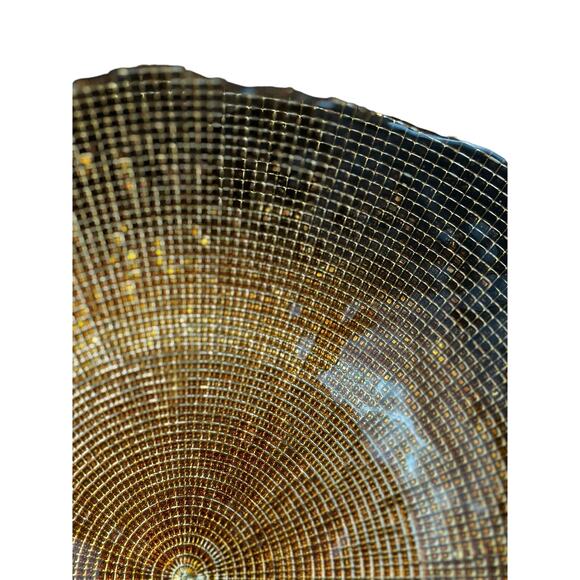 Bronze Gold Art Glass Design Large Centerpiece Scalloped Edge Bowl-16" Diameter! - Picture 4 of 10